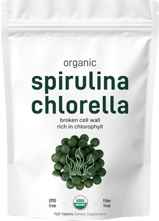 Tabletas de espirulina y clorella orgánicas,