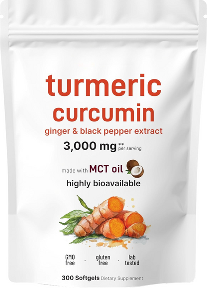Suplemento de curcumina de cúrcuma con pimienta negra y jengibre (3000 mg)