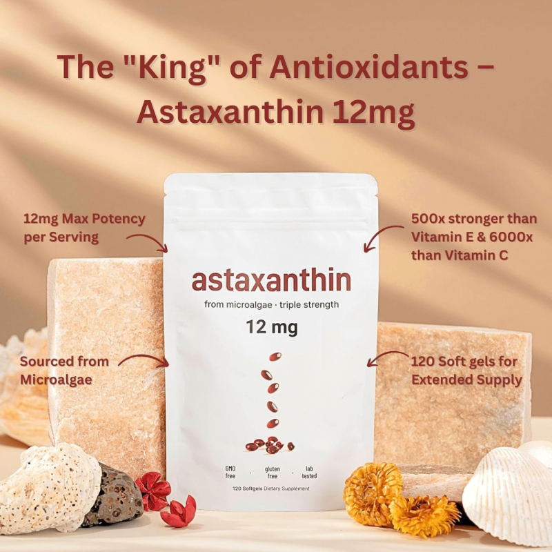 El protector de piel más potente de la naturaleza: 12 mg de astaxantina